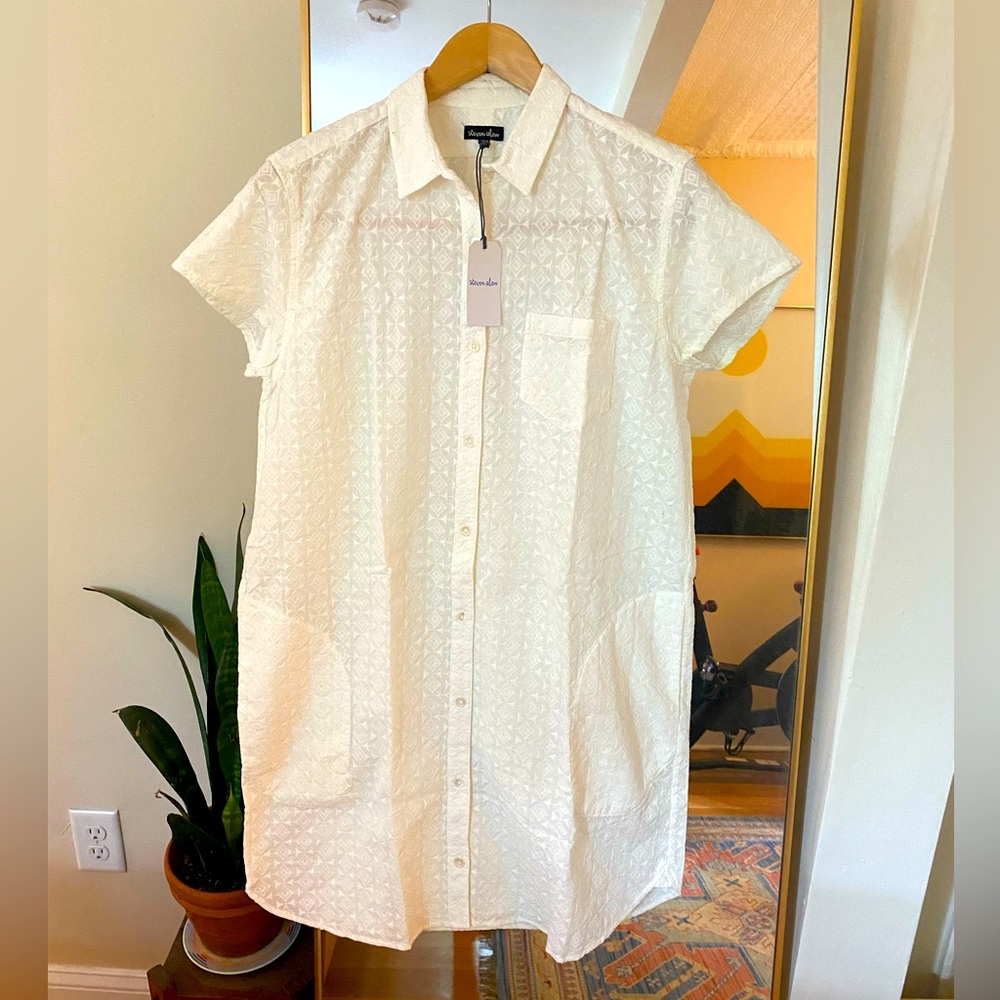 🤍 NWT Steven Alan 100% Cotton White Shirt Button Up Dress Pockets Made in USA M